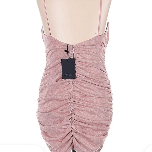Revolve NDB Pink Shimmer Cheri Mini Dress Champagne Ruched Small - Picture 5 of 5